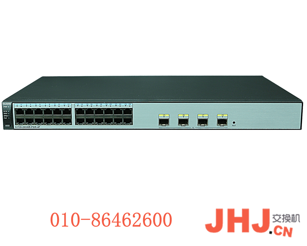 S1720-28GWR-PWR-4P  组合配置（24个10/100/1000Base-T 以太网端口，4 个千兆 SFP，PoE+，含license，370W PoE 交流供电） 98010748