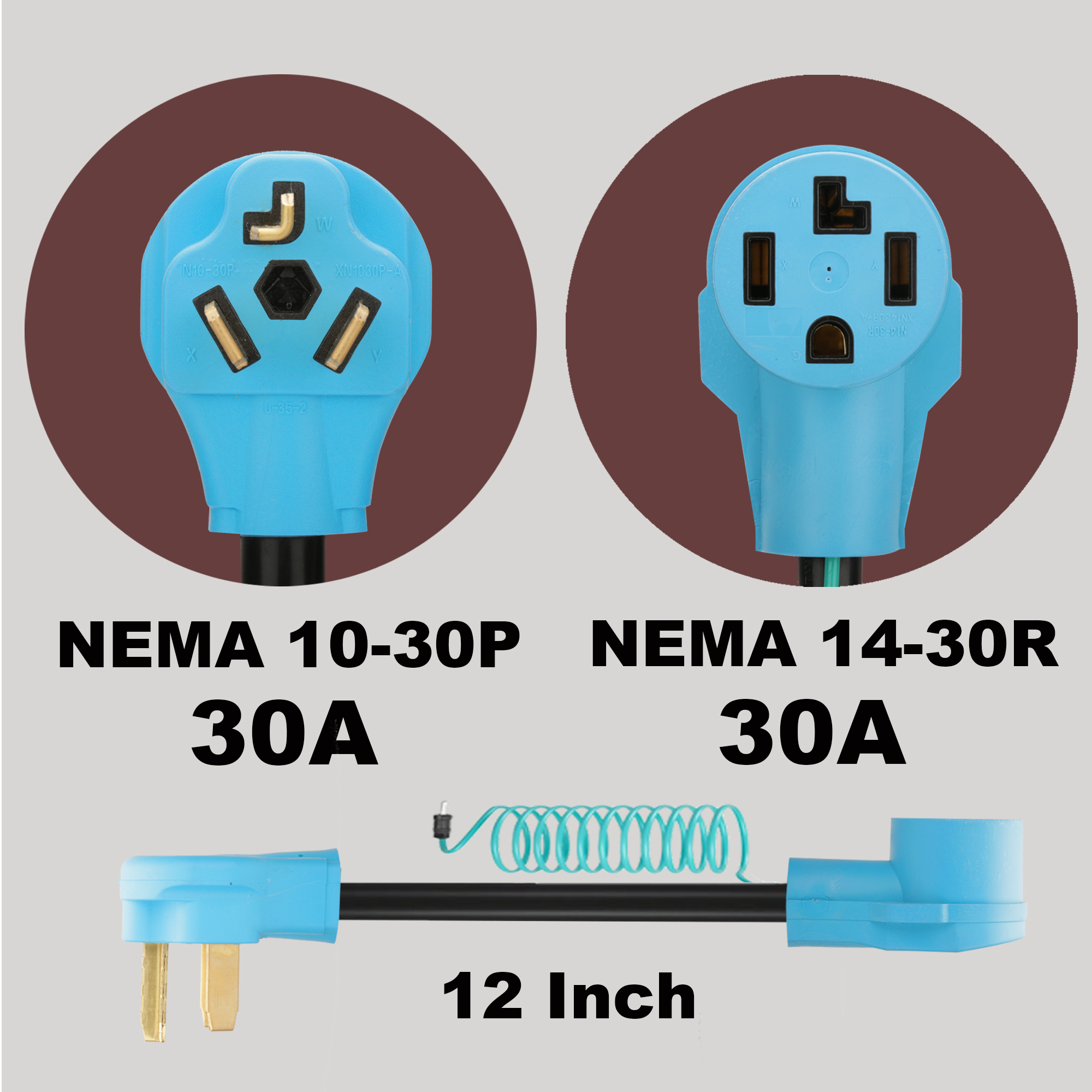 CircleCord Dryer Adapter 4 Prong to 3 Prong Blue, Dryer Cord Convert