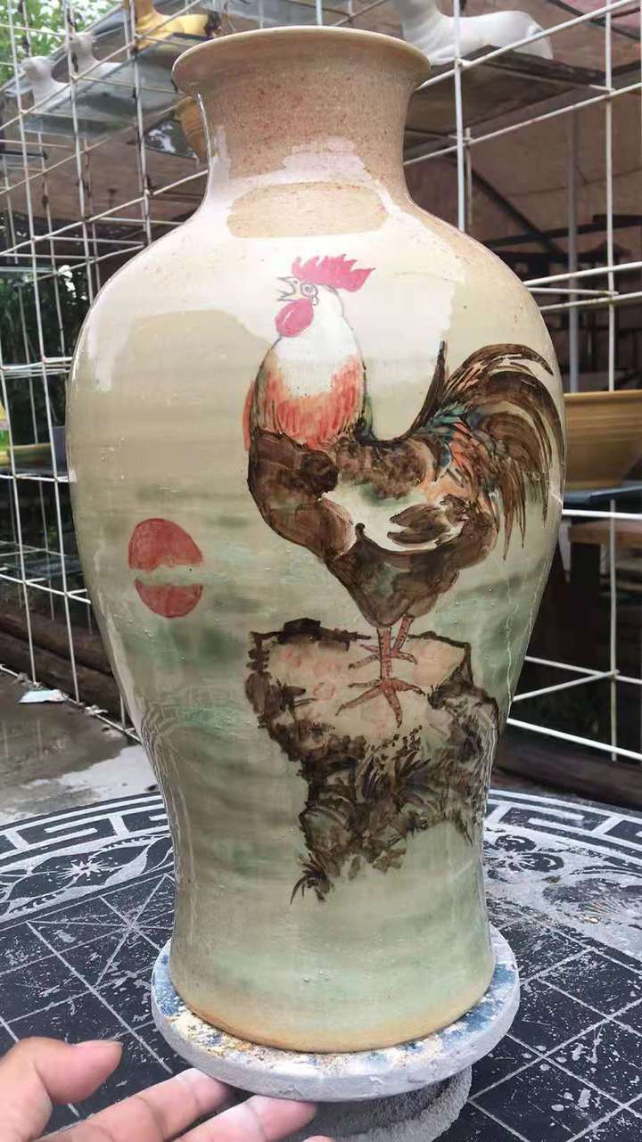 湖南长沙铜官窑陶瓷风格独一的手工手绘仿唐粗陶陶瓷花瓶