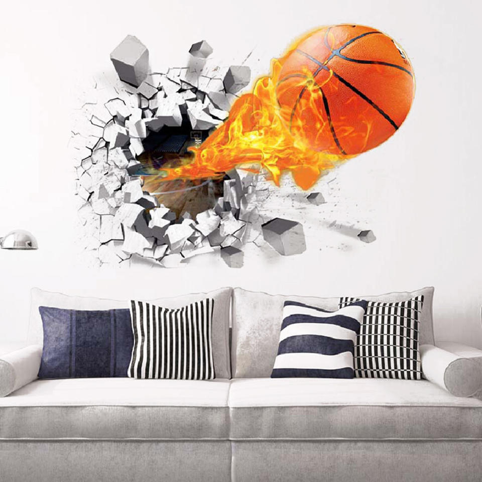 Flying fire basketball wall decal